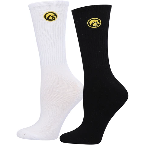 Women's ZooZatz Black/White Iowa Hawkeyes 2-Pack Quarter-Length Socks Cover