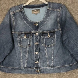 Torrid Western Denim Jacket Womens Plus 5X Blue Cropped Collarless Flap Pockets - Picture 1 of 12