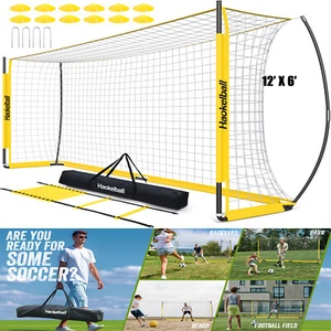 12x6ft Fußballtor für Hinterhof Stahlrahmen mit Leiter, 12 Fußballkegel Fußballnetz - Bild 1 von 10