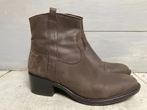 Italian Brown Leather Western Ankle Boots - Size 7 - Picture 1 of 6
