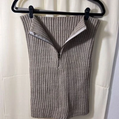 Simply Noelle Knit Dickie Half Zip Mock Neck Acrylic Tan Neutral Women's - Image 1 of 4