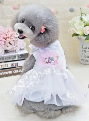 Dog Dress Pink and White Starfish Rhinestone with Pearl Bow 16-18" Chest - Image 1 of 4