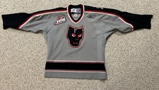 WHL CALGARY HITMEN Jersey 10th Anniversary Reebok Grey Black Red Youth L XL