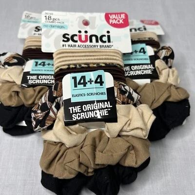 3x Scunci Elastics Scrunchies 18 pc ea Combo Pack Brown Black Leopard - Image 1 of 4