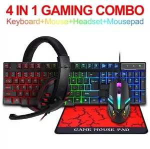 PC Keyboard with Mouse, Headset and |Mousepad 104 keys 4 in 1 with light - Picture 1 of 8