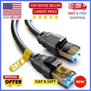Cat 8 Ethernet Cable, 20ft Heavy Duty High Speed Internet Network Cable (BLACK) - Picture 1 of 8