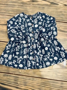 Vince Camuto Girls Blue Flower 3T Dress Front Pockets/bronze Buttons - Picture 1 of 11