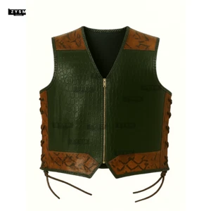Men's Embossed Crocodile Snakeskin Leather Vest- Biker Gothic Zip-Up Vest- S-5XL - Picture 1 of 13