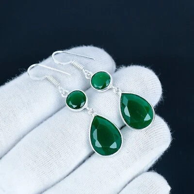 Creato IN Laboratorio Gemma Smeraldo Fatto a Mano Gioielli 925 Argento Regali - Immagine 1 di 4