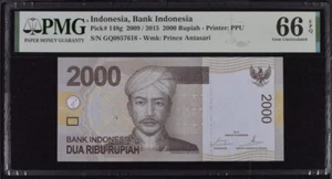 Indonesia 2000 Rupiah 2009/2015 P 148 g Gem UNC PMG 66 EPQ - Picture 1 of 3