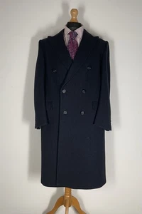 CROMBIE ABERDEEN 1805 Double Breasted Over Coat | Herringbone Tweed | Navy | 42R - Picture 1 of 17