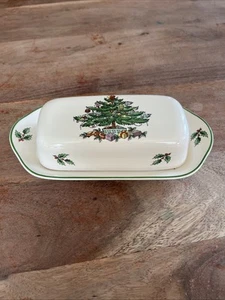 SPODE Christmas Tree Butterdose mit Deckel zweiteilig 2er Set England 1/4 Pfund SCHÖN - Bild 1 von 6