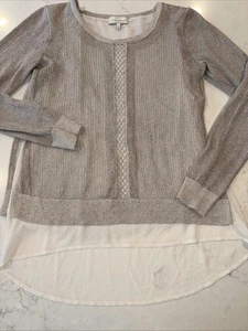 Lucky Brand hellbraun metallic Pullover Lagenlook schimmernd Pulli Bluse Damen S - Bild 1 von 8