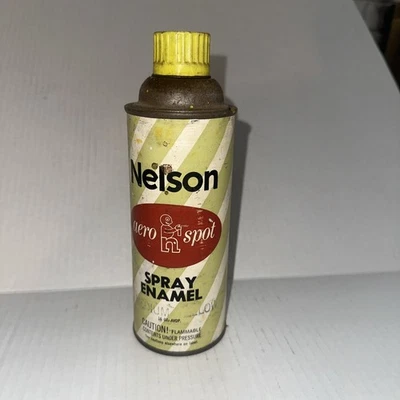 Lata de pintura en aerosol con etiquetas de papel vintage Nelson Aero Spot esmalte amarillo Foto 1 de 2