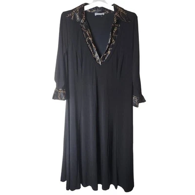 Jessica London Women's Plus Size Gold Chain Print Black Maxi Dress Stretch Knit - Image 1 of 4