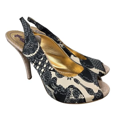 Кожаная подошва Hale Bob желтовато-коричневая на черных каблуках размер 10 M с открытым носком - Изображение 1 из 4