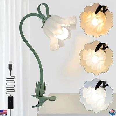 Lámpara de escritorio flexible de cuello de cisne con clip de luz y flores - 3 modos de color para niños Foto 1 de 4
