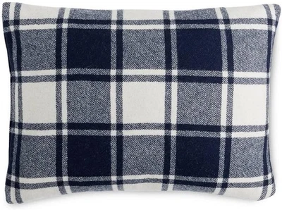 Ralph Lauren Sherbrooke Acadia Plaid Blue Ivory Feather Wool Throw Pillow 15x20" - Image 1 of 2
