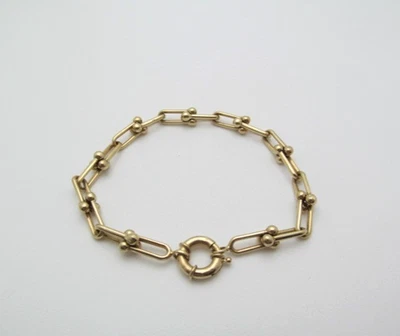 Brazalete entrelazado vintage de bola de oro amarillo de 14 quilates de 6,25 mm de 7,25 pulgadas Foto 1 de 4