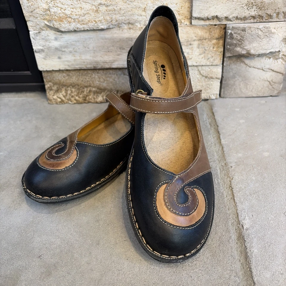 Spring Step Mary Jane Talla 41 (10) Mujer Zapatos Cósmicos Negro Marrón Cuero Casa de Campo Foto 1 de 4