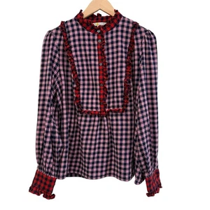 Blusa Boden Isla Detalle Volantes Rosa Rojo Azul Marino Cuadros Guinga Talla 14 Preppy Cottage - Imagen 1 de 10