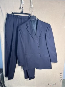 Daniel Cremieux 42L Navy Pinstripe Wool 2 Piece Suit 33x33 Single Pleat 2 Button - Picture 1 of 20