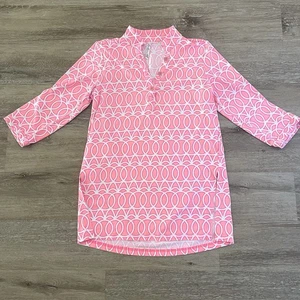 Lulu B rosa Kreise Knopf Tunika klein Oversize Catalina Tuch Resort Urlaub - Bild 1 von 7