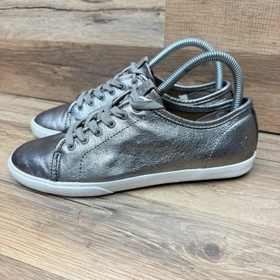 Zapatillas Frye Mujer Talla 7.5 Maya Bajo Encaje Dorado Plata Metálico Cuero Zapatos Foto 1 de 4
