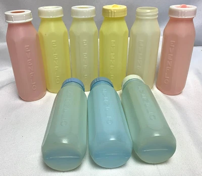 Vintage EVENFLO Baby Bottles Lot of 9 Infant Formula Feeding Plastic Pastel - Image 1 of 4