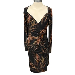 Norman Kamali Faux Wickel Langarm schwarz Kleid tiefer V-Ausschnitt Small - Bild 1 von 10