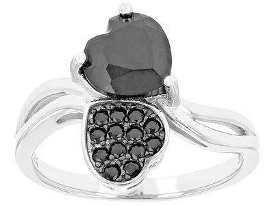 Anillo Corazón Espinela Negra Natural-Rodio Negro Sobre Plata de Ley 925 Talla 7 NUEVO Foto 1 de 4