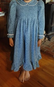 Disfraz de vestido de pradera para niñas: casero, forrado, lunares azules, talla 10 - Imagen 1 de 5