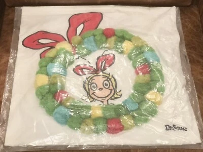 Pottery Barn Teen Dr Seuss Grinch Cindy Lou Who Pom Pom Christmas Pillow Cover - Image 1 of 3