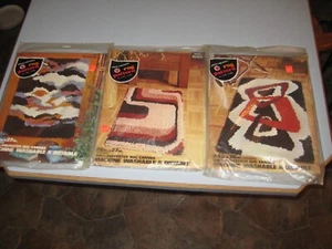 3 Red Heart Rug Patterns Interlude Rhapsody Riviera Coats&Clark 70s Abstract Art - Picture 1 of 21