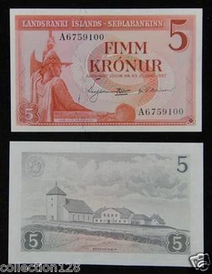Iceland Paper Money 5 Kronur 1957 UNC - Picture 1 of 1