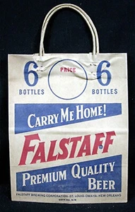 Vintage Falstaff Brew Co Carry Me Home Falstaff Premium Beer Bag Old Store Stock - Picture 1 of 2