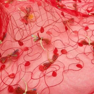 Mesh Sheer Embroidery Floral Dragonfly Fabric Dress Wedding DIY 1 Meter Sew Trim - Picture 1 of 15