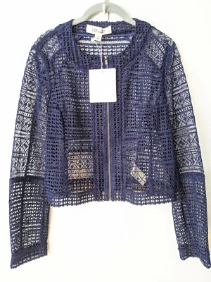 DIANE VON FURSTENBERG  NWT  Navy ARLETTE Cropped Lace Jacket  $498~  Size 10 - Image 1 of 4