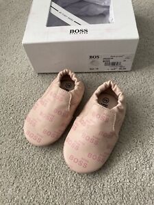 Genuine Hugo Boss Baby Crib Shoes Trainers Pink Size 3 EU19 First Size Worn Once