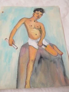 Vintage 1949's Original Art Mabel Vosper Watercolor on Paper Male Figure - Picture 1 of 2