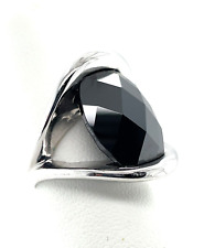 Silver Channel Set Faceted Black Onyz Ring by Park Lane - Size 6