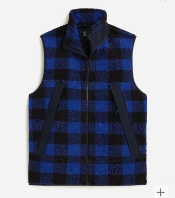 NWT J. Crew Nordic Sherpa Fleece Vest Buffalo Blue Black Mens Size Medium $179 - Image 1 of 4