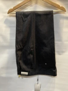 Polo Villae Men's Dress Pants Slacks Pleated Black Pinstripe 34 Unhemmed NEW - Picture 1 of 4