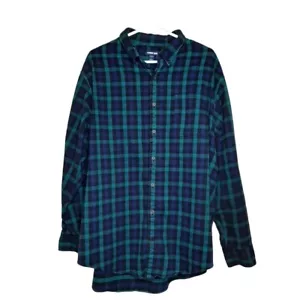Plaid Flannel Shirt Mens 2XLT XXL-Tall LAND'S END Blue Green 100% Cotton - Picture 1 of 9