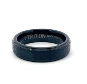 Triton 6mm Black Tungsten Hammered Satin Center Textured Edge Comfort Fit Band - Picture 1 of 7
