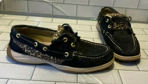 SPERRY Top Sider 60556 Black Gold Leopard Print Slip On Boat Shoe Women Size 6.5 - Picture 1 of 7