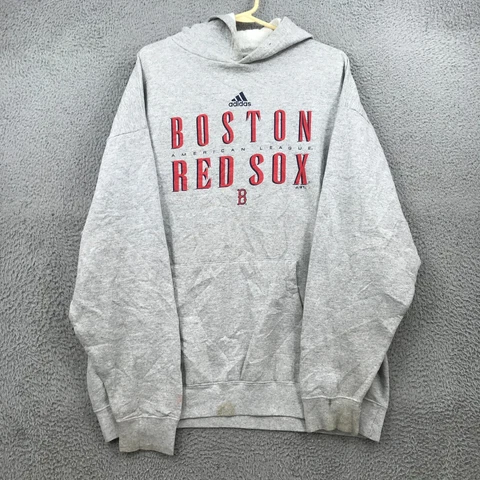 Adidas Sweater Adult Large Gray MLB Boston Red Sox Pullover Hoodie 32026 Cover
