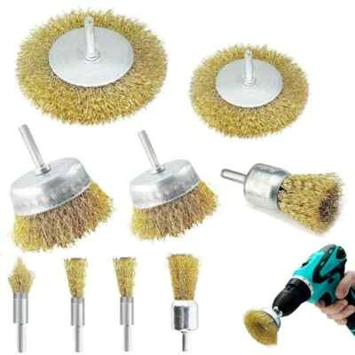 9PCS Rotary Brass Wire Cleaning Wheel Cup Brush Drill Attachment Bit Set Tool