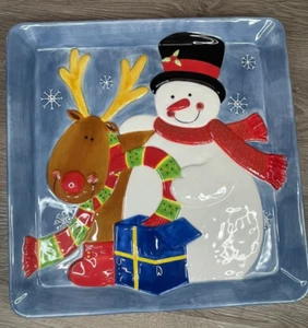 Dept. 56 Vintage Christmas Snowman & Moose Platter Plate  HTF in original box! - Picture 1 of 9