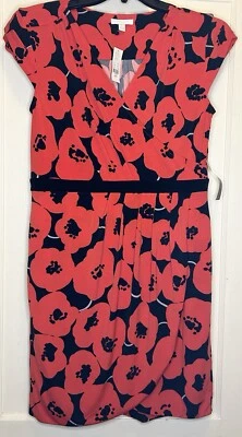 New York & Company Large Red Black Floral Short Sleeve V-Neck Wrap Dress NWT - Image 1 of 4